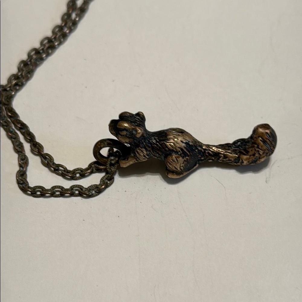 Vintage Bronze Squirrel Pendant and Chain Necklace